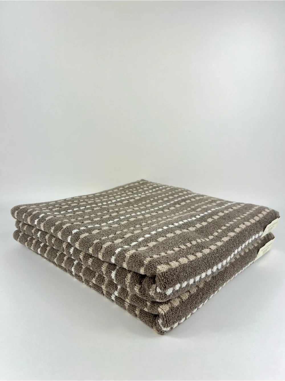 Nate Berkus Bath Towels Taupe Tan White Striped Made in Turkey Cotton 2 Pc NEW